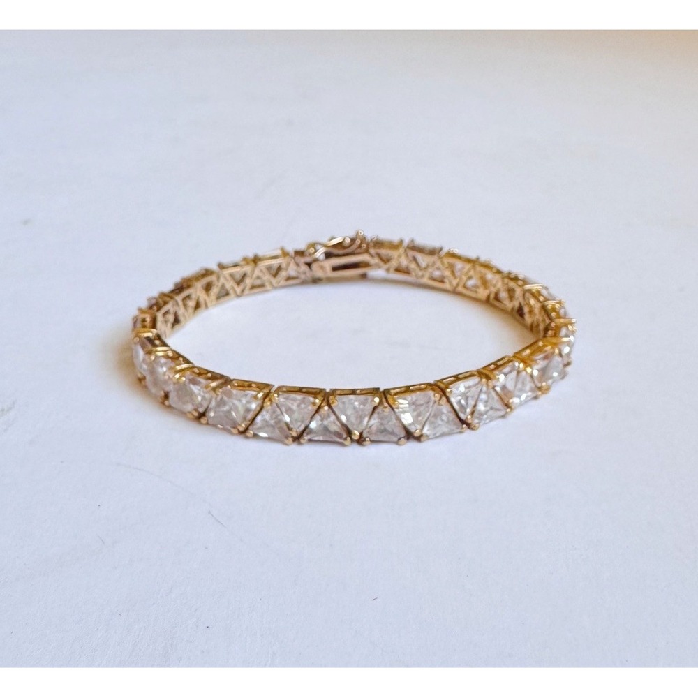 VERMEIL GOLD OVER STERLING CZ STONES TENNIS BRACELET WITH FRENCH CLASP 7 1/2 "